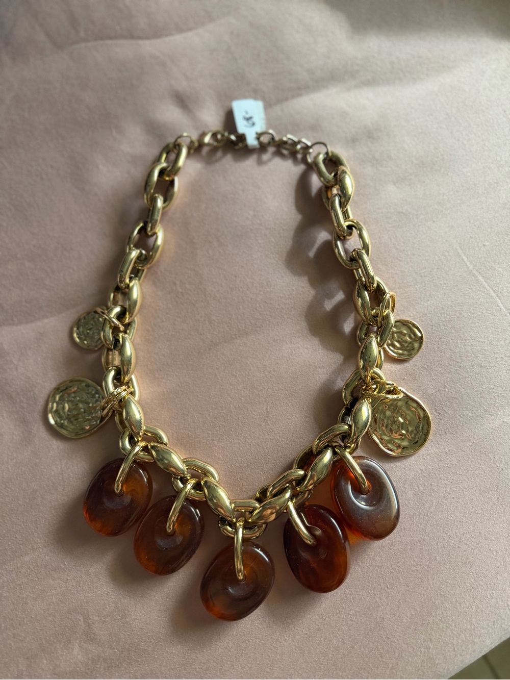 Gold-Tone Chain Necklace with Amber Disc Charms